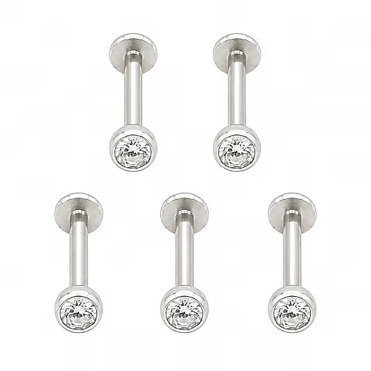 Silver Tone Round Crystal Nose Pin for Women & Girls(Set of 5)