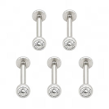Silver Tone Round Crystal Nose Pin for Women & Girls(Set of 5)