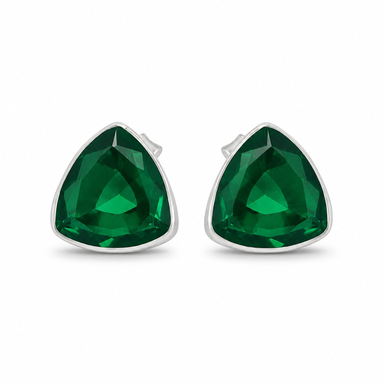 Emerald Stone Triangle Shape Studs Earring