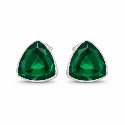 Emerald Stone Triangle Shape Earring Studs