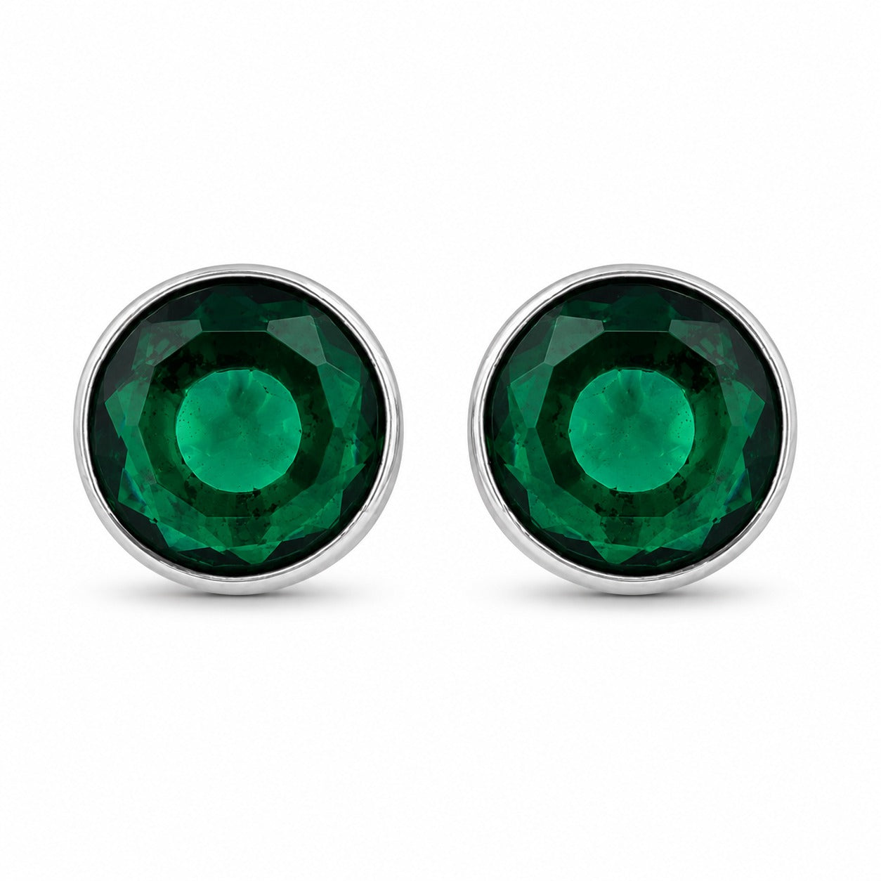 Emerald Stone Round Shape Earring Studs