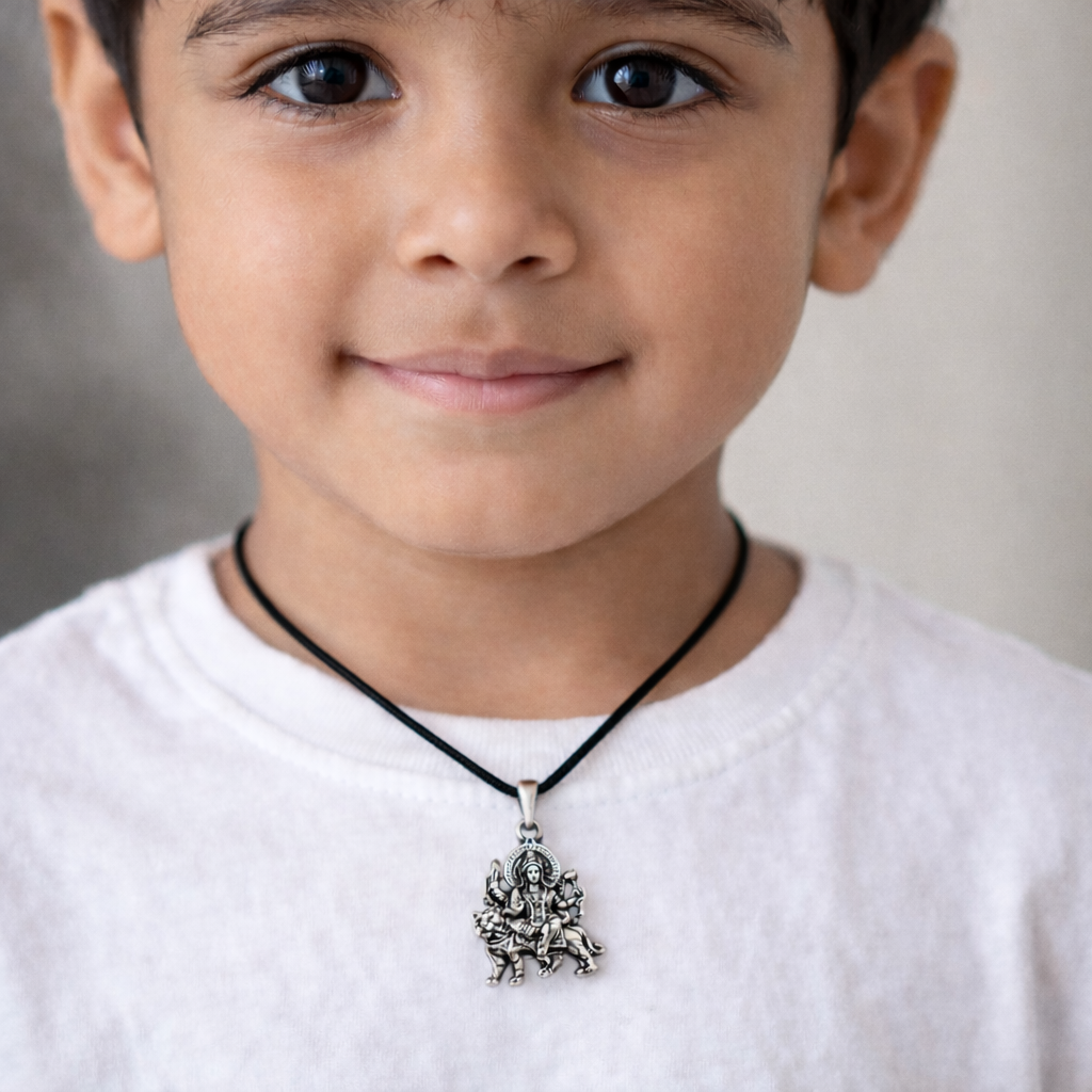 Oxidised German Silver Sherawali Maa Pendant