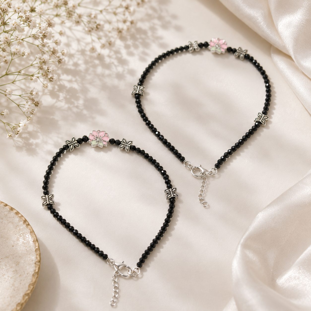 Silver Plated Anklet with Butterflies