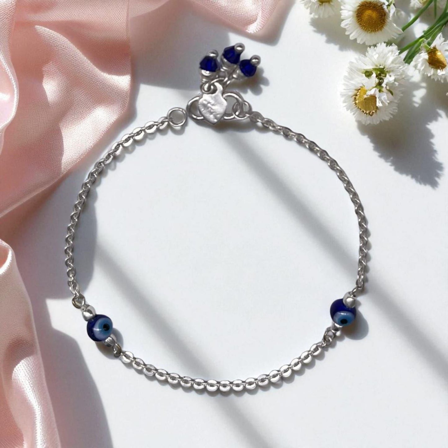 Silver Evil Eye Design Anklet (Single)