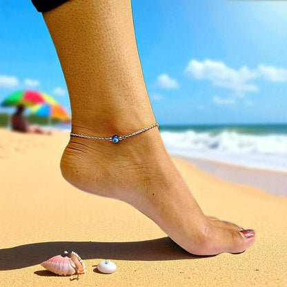 Silver Evil Eye Design Anklet (Single)