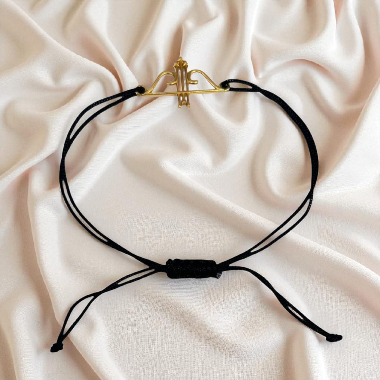 Silver Gold Plated Khatu Shyam Ji Dhanush Bracelet In Black Thread