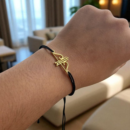 Silver Gold Plated Khatu Shyam Ji Dhanush Bracelet In Black Thread