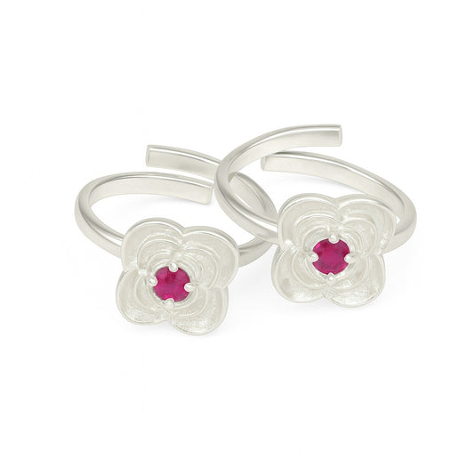 Floral Design With Pink Stone  Toe Ring