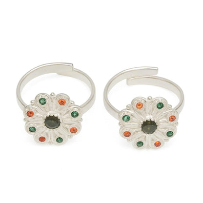 Multicolor Design (Green Stone) Shape Toe Ring