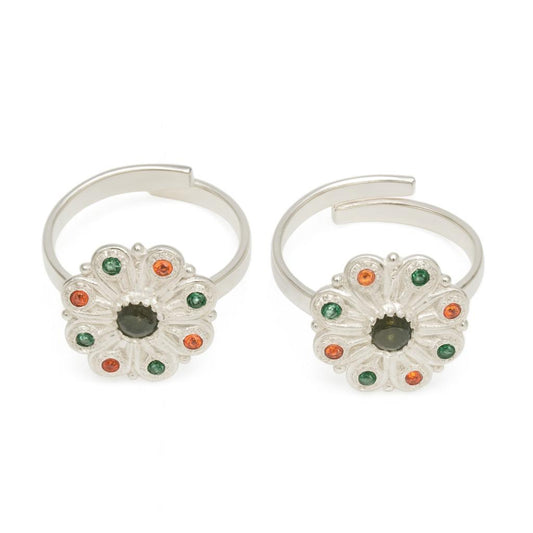 Multicolor Design (Green Stone) Shape Toe Ring