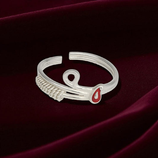 Adjustable Ring with Red Enamel
