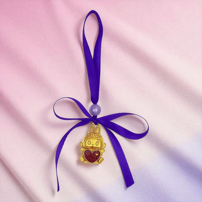 24K Gold Plated 12g Brass Labubu Doll with Ribbon