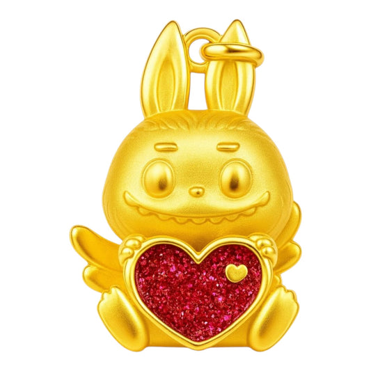 24K Gold Plated 12g Brass Labubu Doll with Ribbon