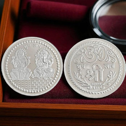 10gm Om Shree Laxmi Ganesha 999 Pure German Silver Coin