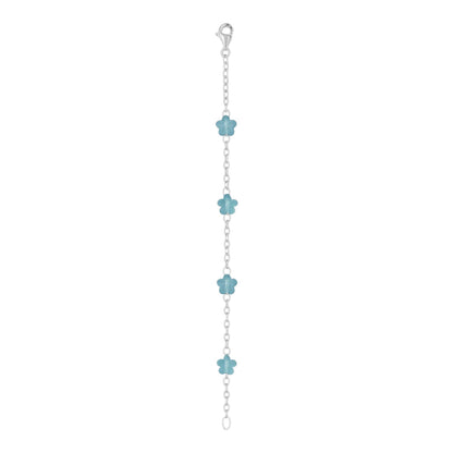 Silver Anklet with Blue Glass Flower Beads (Pair)
