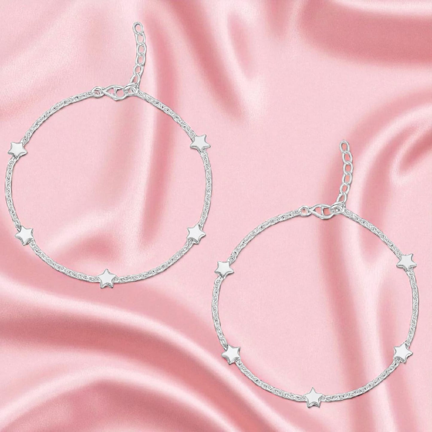 Silver Anklet with Star Charms (Pair)