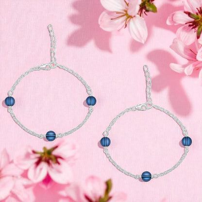 Silver Anklet with Midnight Blue Crystal Charms for Baby Girls (Pair)