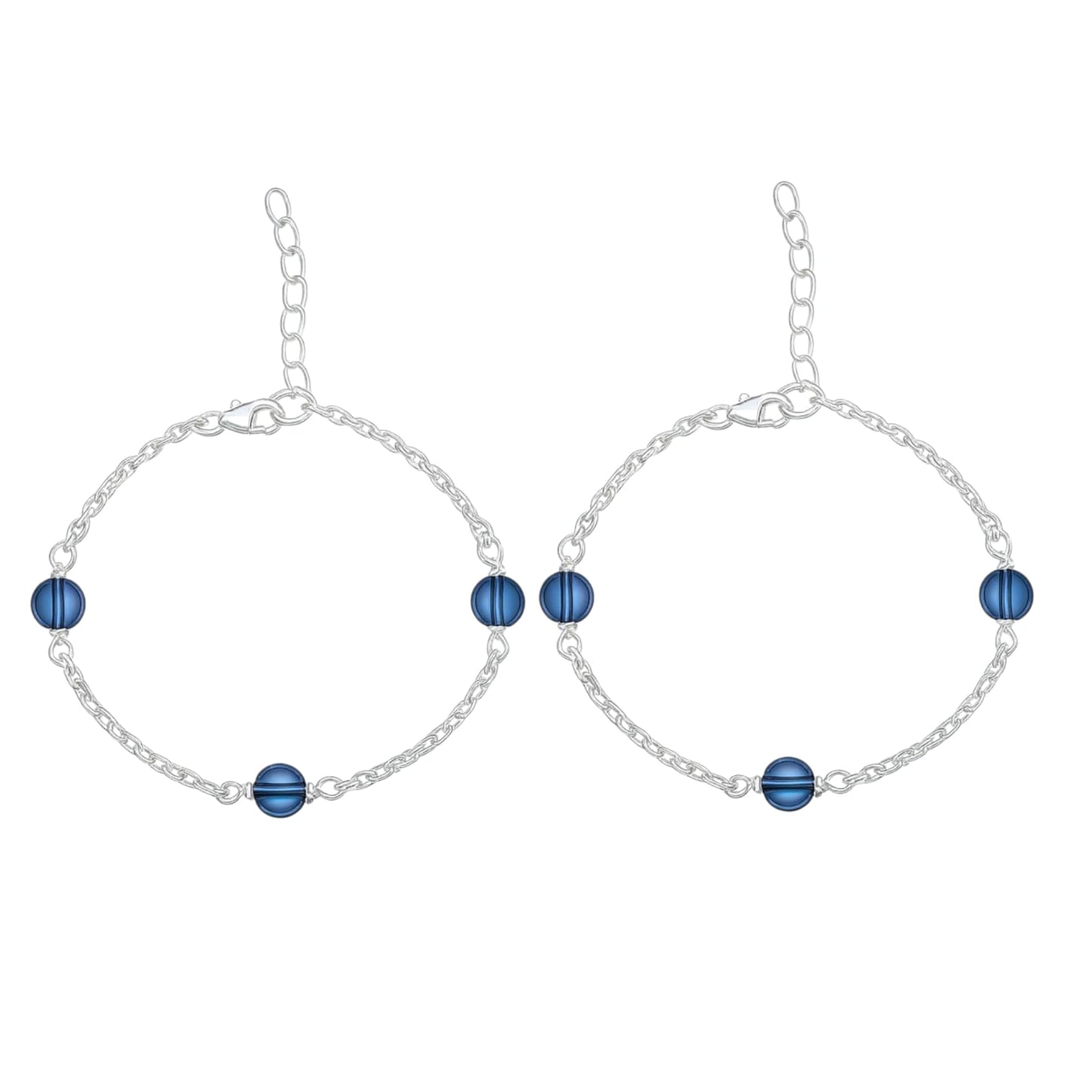 Silver Anklet with Midnight Blue Crystal Charms for Baby Girls (Pair)