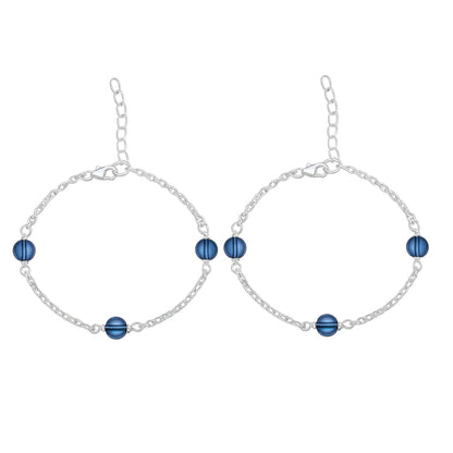 Silver Anklet with Midnight Blue Crystal Charms for Baby Girls (Pair)