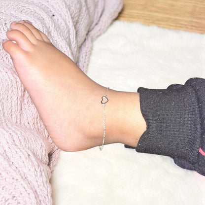 Silver Anklet with Heart Charm 0-5 years (Pair)