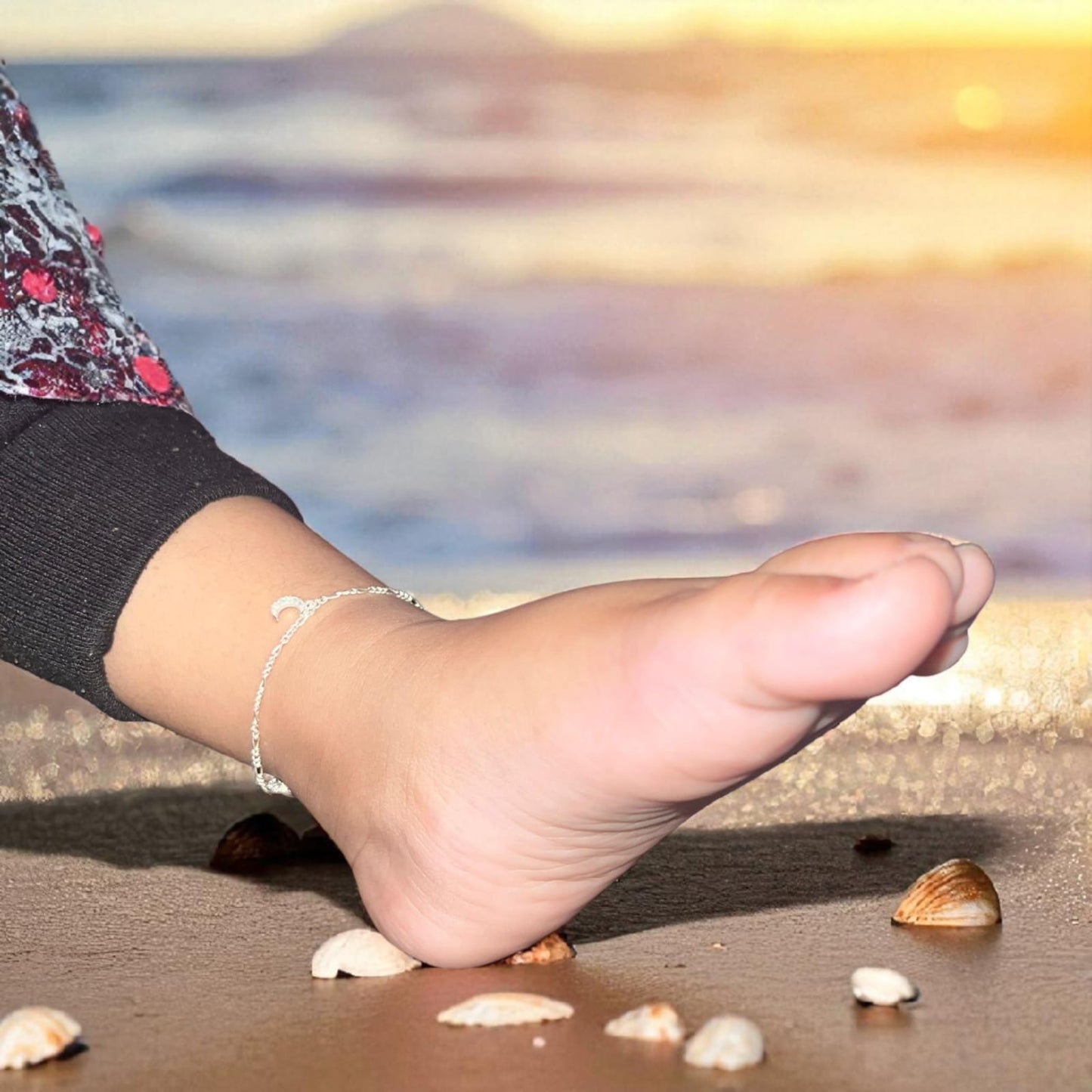 Silver Anklet with Moon Charm 0-5 years (Pair)