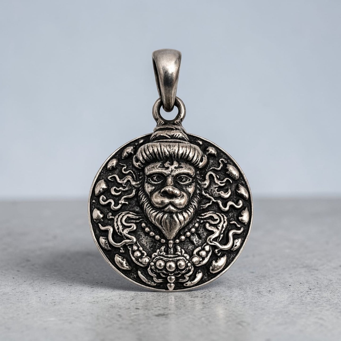 Oxidised German Silver Hanuman Ji Face Pendant