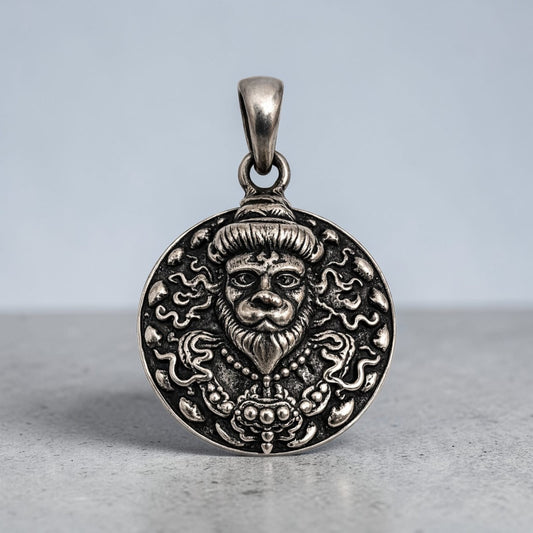 Oxidised German Silver Hanuman Ji Face Pendant