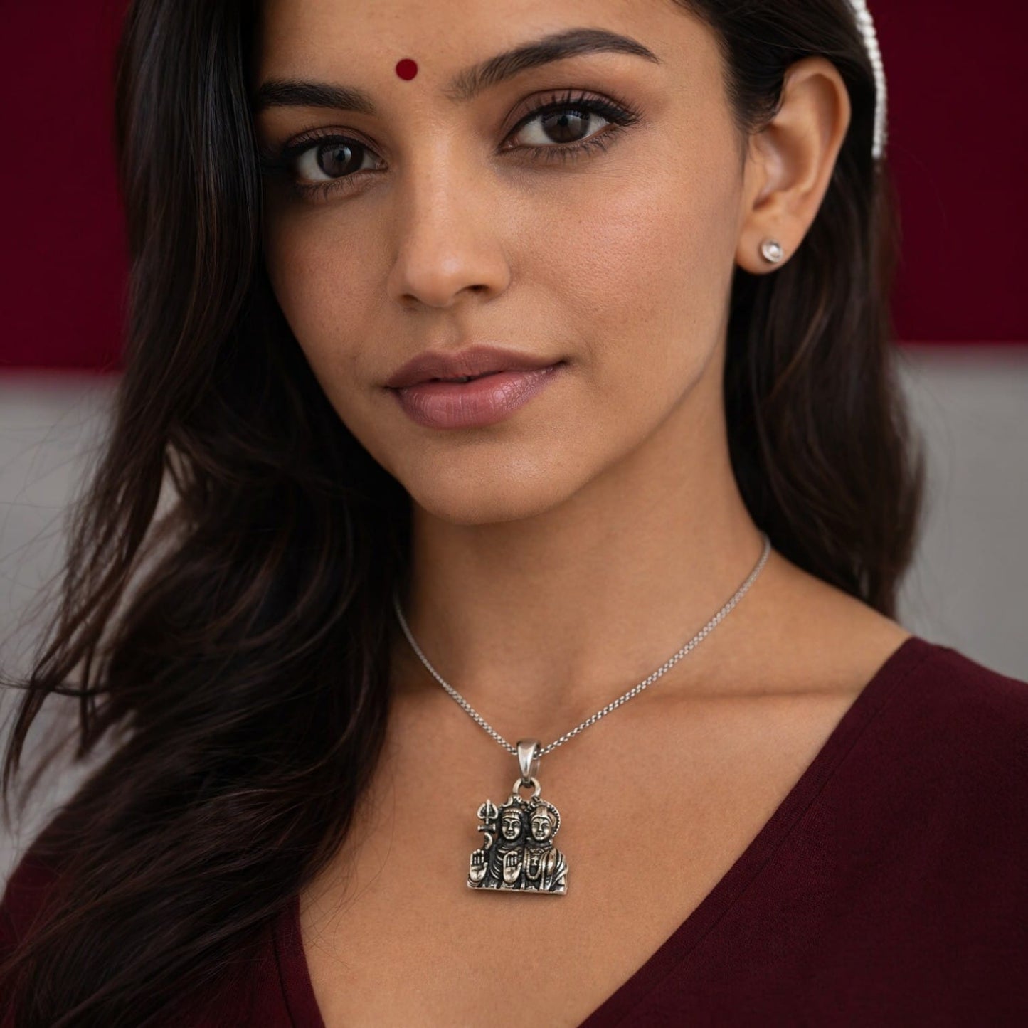Oxidised German Silver Shiv Parvati Pendant