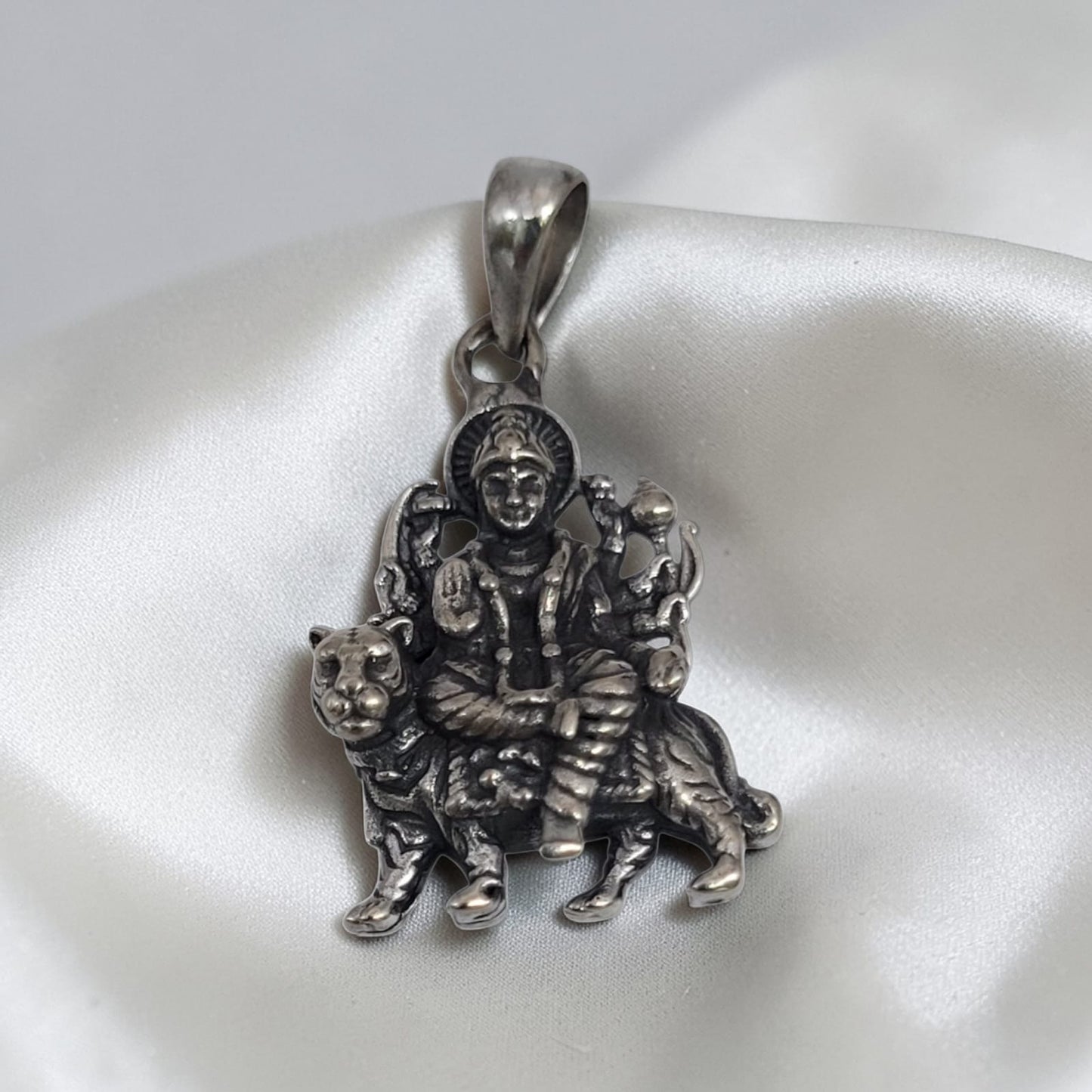 Oxidised German Silver Sherawali Maa Pendant