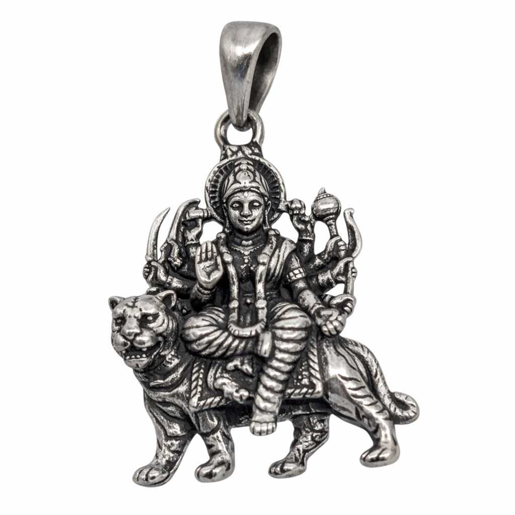 Oxidised German Silver Sherawali Maa Pendant