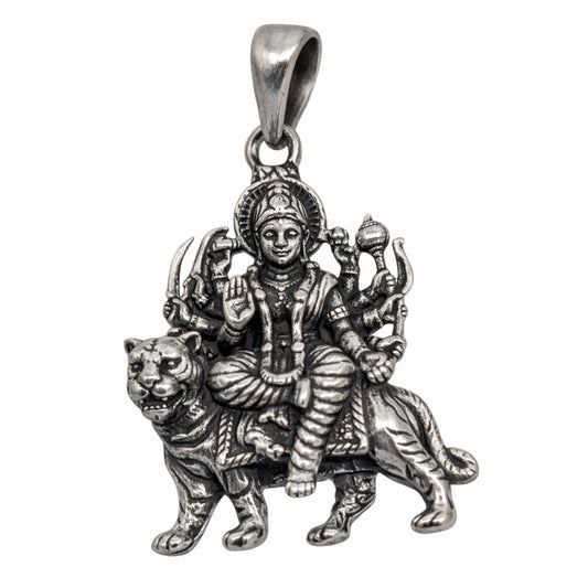Oxidised German Silver Sherawali Maa Pendant
