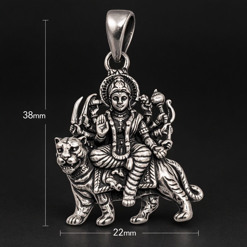 Oxidised German Silver Sherawali Maa Pendant