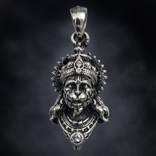 Oxidised German Silver Hanuman Ji Face Pendant