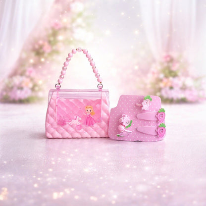 Kids Hair Accessories Set for Girls with Pink Princess Handbag