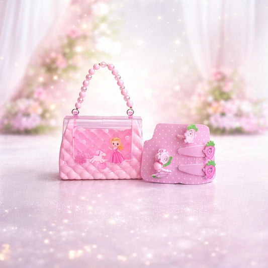 Kids Hair Accessories Set for Girls with Pink Princess Handbag