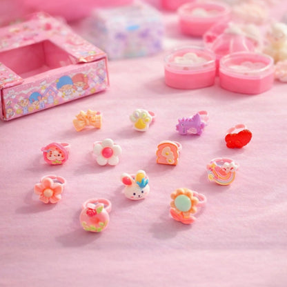 Cute Kids Adjustable Cartoon Rings 12 Pc Set for Girls