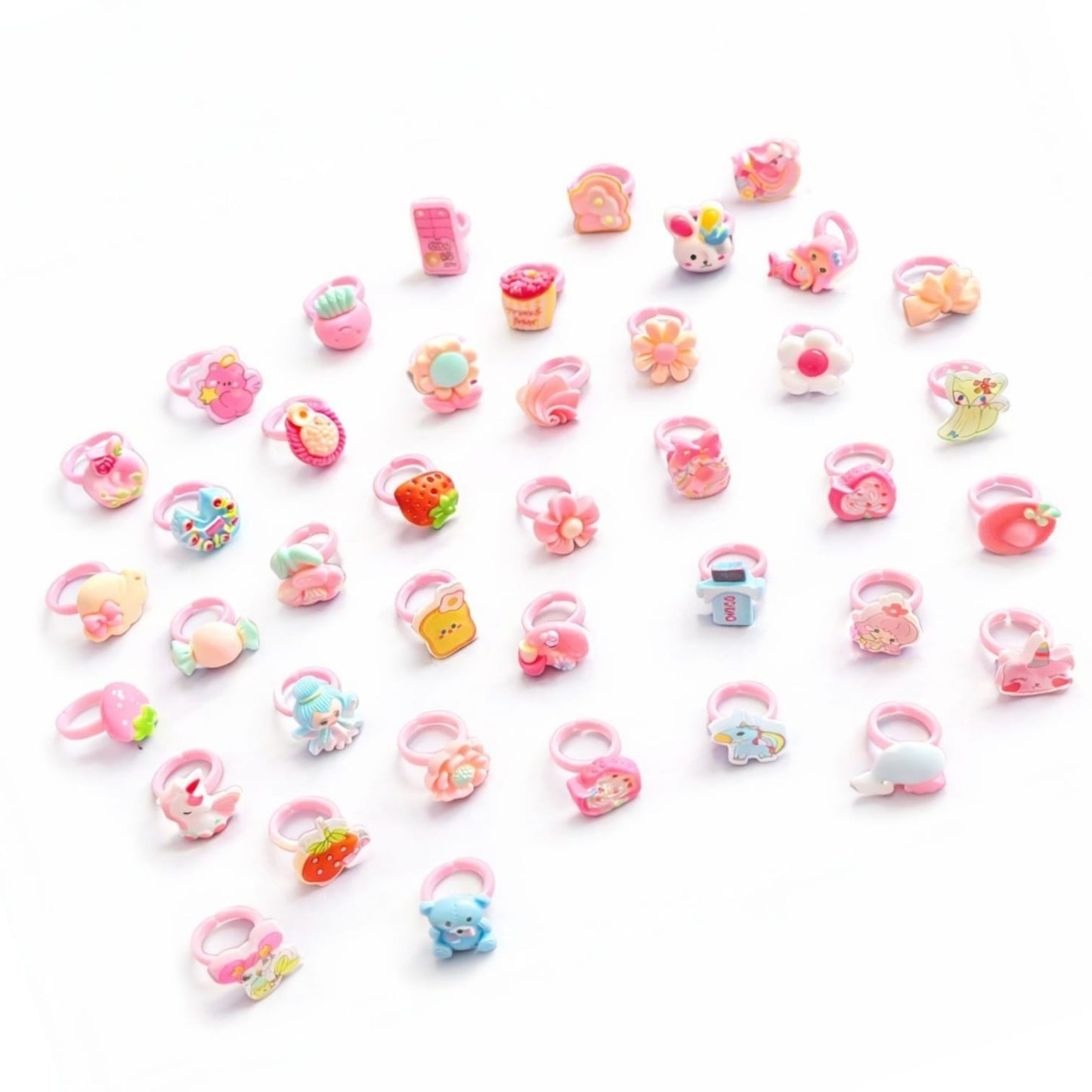 Cute Kids Adjustable Cartoon Rings 12 Pc Set for Girls