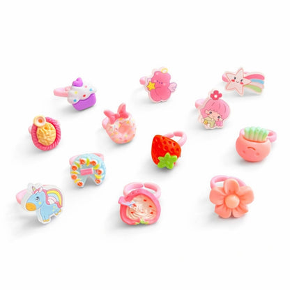 Cute Kids Adjustable Cartoon Rings 12 Pc Set for Girls
