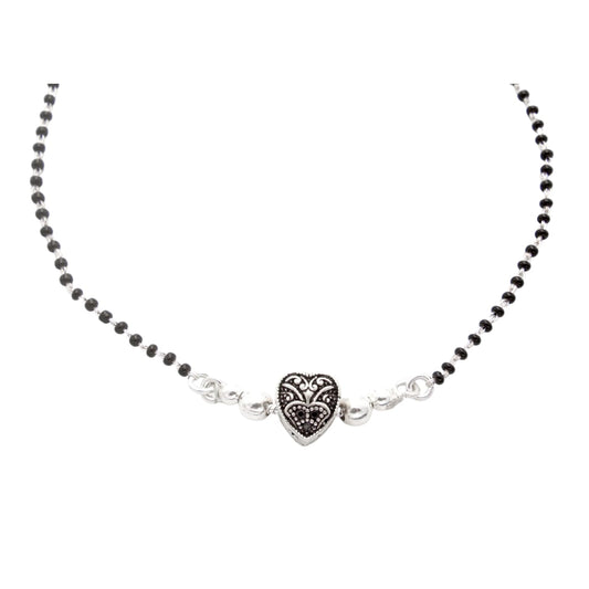 Silver Oxidised Heart Shape Mangalsutra