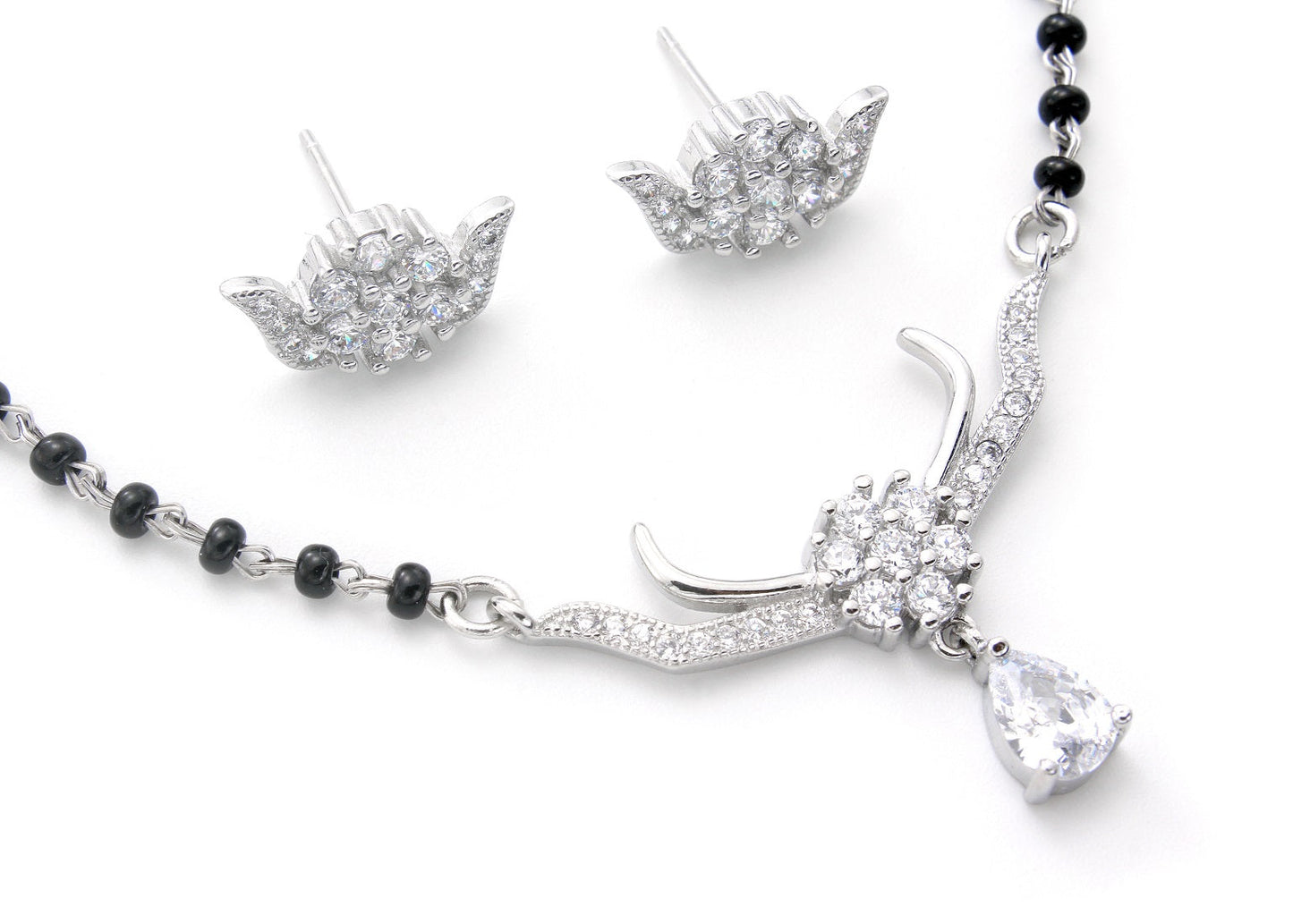 925 Sterling Silver Single Drop Stone Mangalsutra For Women
