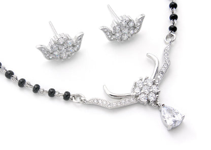 925 Sterling Silver Single Drop Stone Mangalsutra For Women