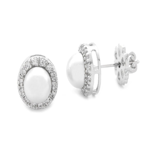 LBV white Pearl Earrings with CZ stones