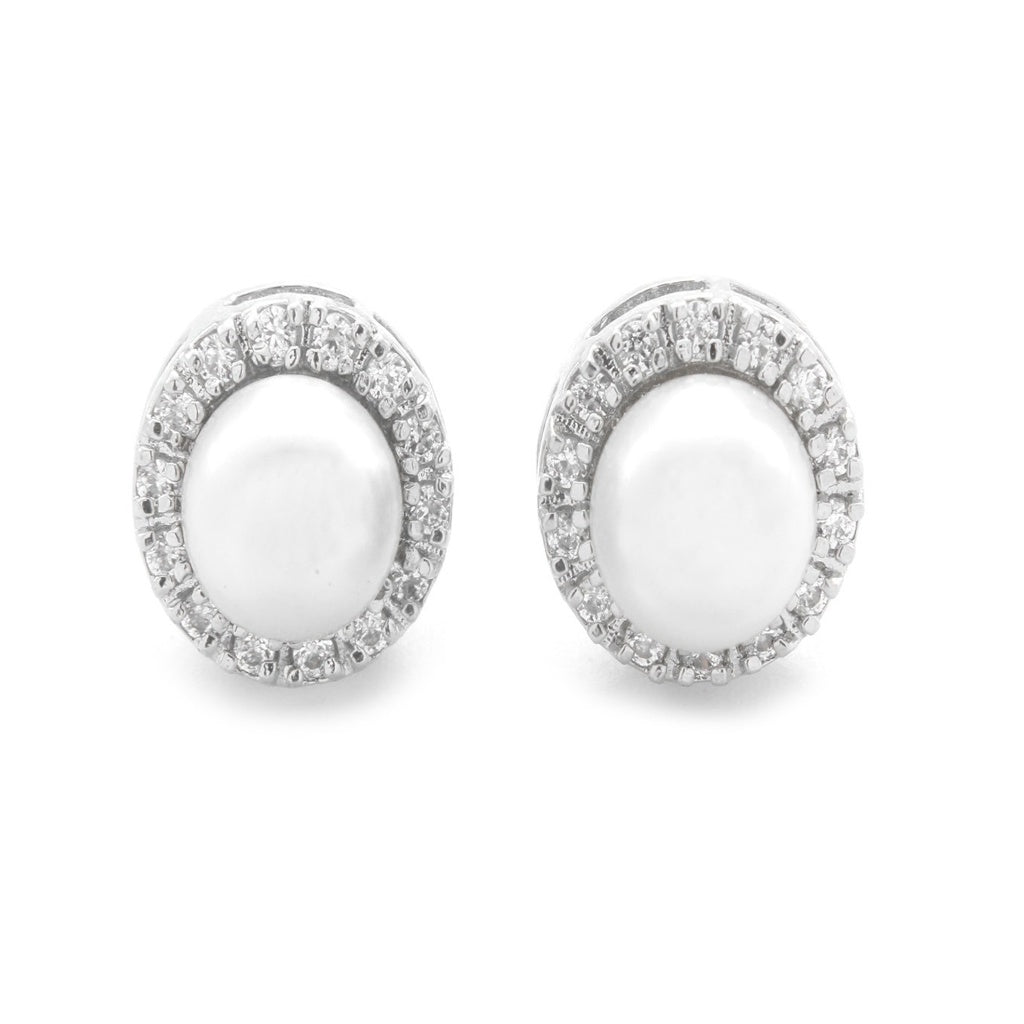 LBV white Pearl Earrings with CZ stones