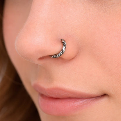 Twisted Nose Ring Oxidised Rope Design