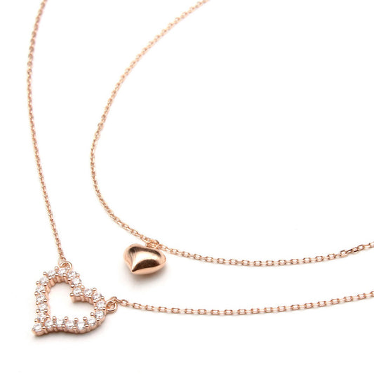 Double chain Heart shape Rose Gold Pendant with Chain