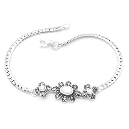 Marcasite Stone Flower Design Bracelet