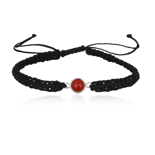 Semi Precious Garnet Birth Stone Black Bracelet