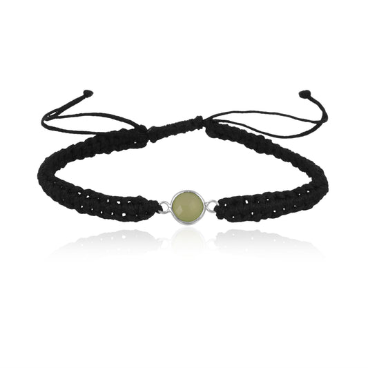 Semi Precious Peridot Birth Stone Black Bracelet