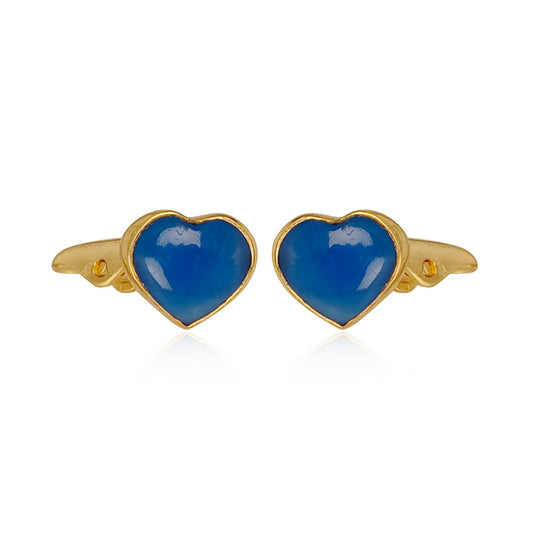 Blue Chalcedony Stone Studded Heart Shape Cufflinks