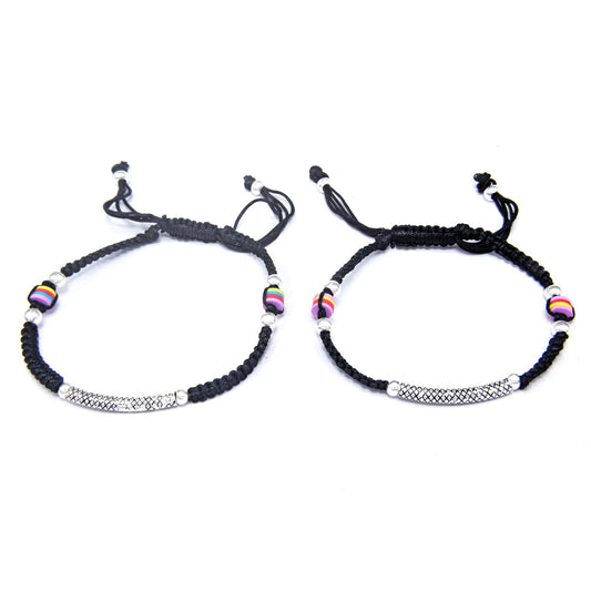 Curve Design Black Thread Anklet